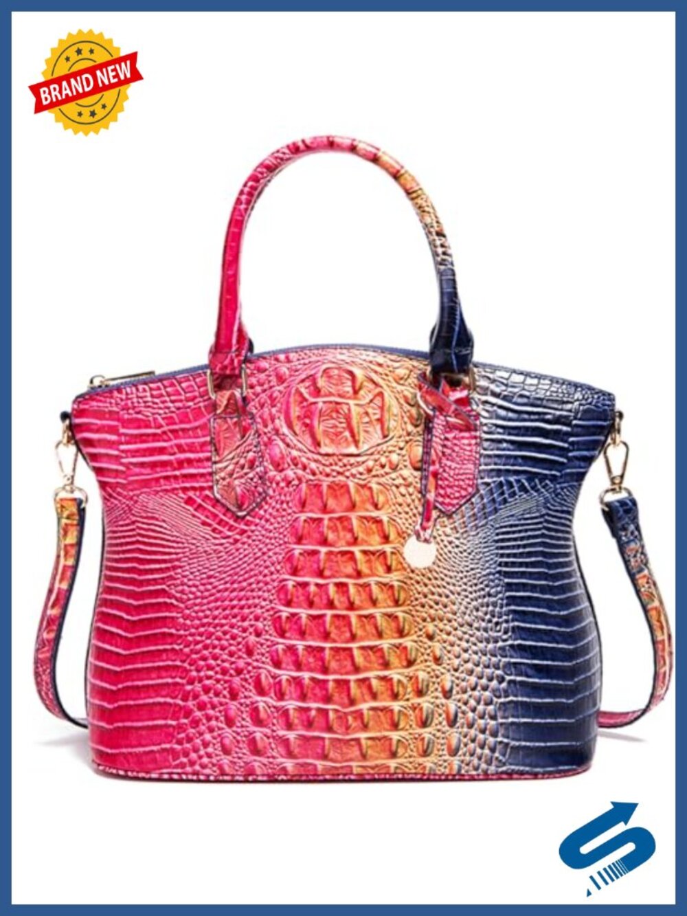 Vegan Leather Crocodile Satchel Purse with Shoulder Strap